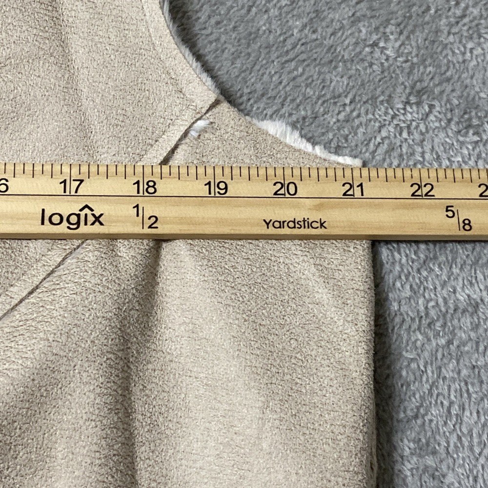 Chicos Faux Suede Open Front Vest Womens Size 3 Tan Ribbed Knit Back Wool Blend - Picture 4 of 7